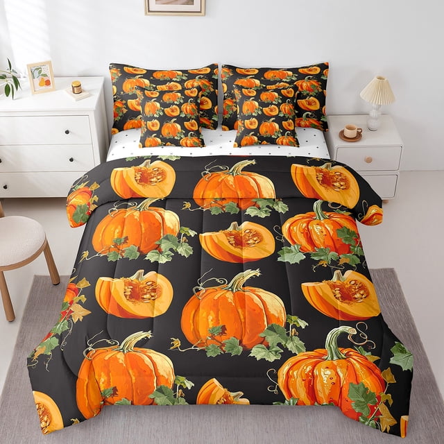 YST Ensemble Douillette Citrouille d'Automne 7 Pcs, Sac de Literie Feuille d'Automne pour Très Grand Lit, Polyester