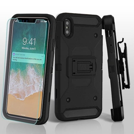 - Apple iPhone Xs Max (6.5 Inch) Phone Case Combo TUFF Hybrid Kinetic Armor Rugged TPU Dual Layer Hard Protective Cover Belt Clip Holster with Screen Protector Black Phone Case for Apple iPhone Xs Max