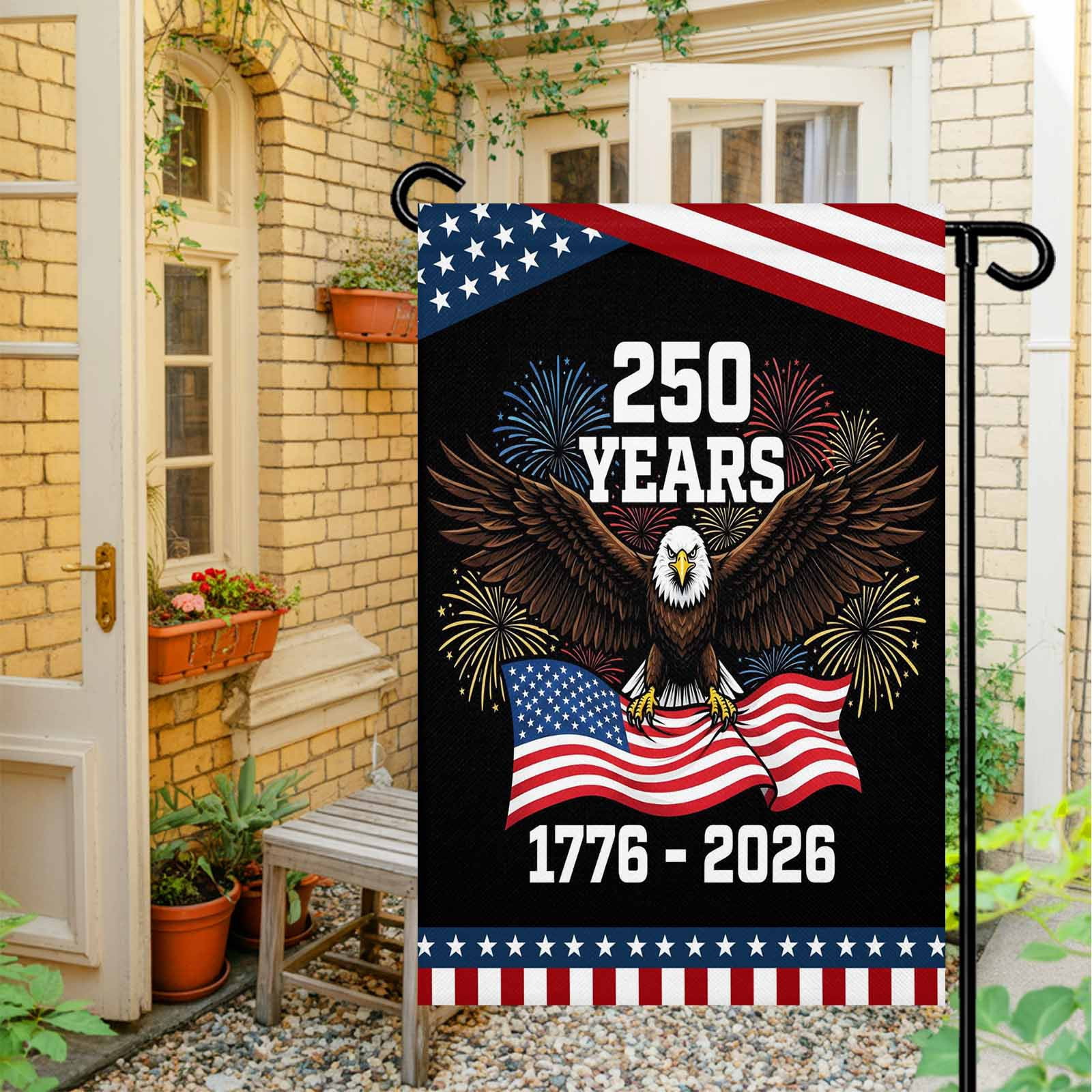 4th of July Garden Flags 250 Years Garden Flag Double Sided Welcome Flag Patriotic USA Flag Eagle Fireworks Independence Day Yard Flags for Outdoor Lawn Porch Memorial Day Holiday Decor 28x40 Inch