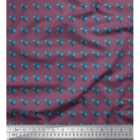 Soimoi Cotton Duck Fabric Bird Shirting Printed Fabric 1 Yard 56 Inch Wide
