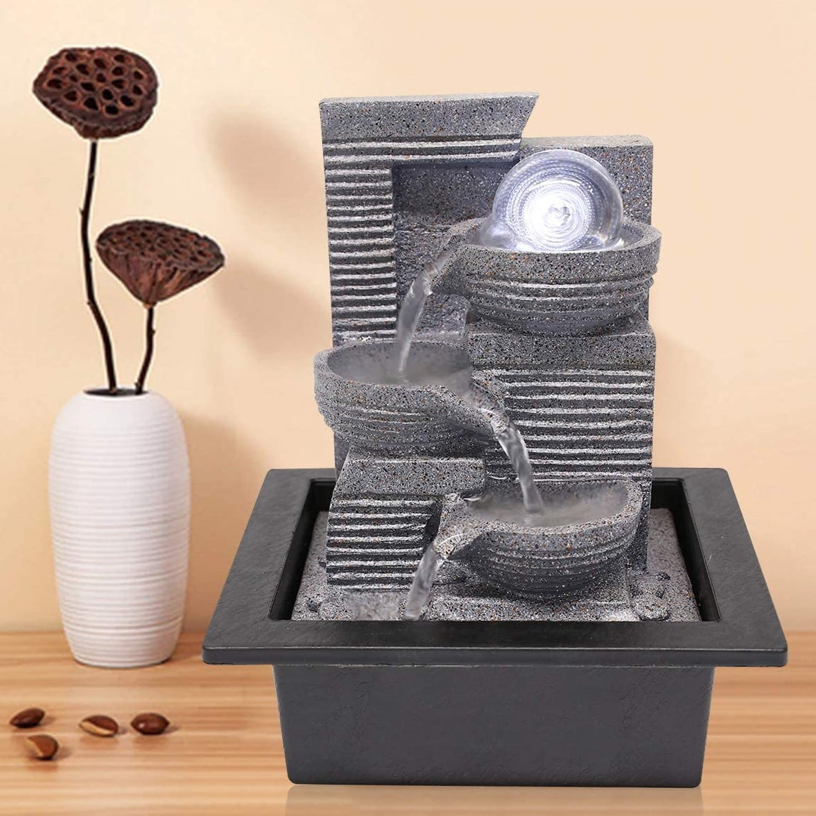 Buy 10'' Indoor 3-Tier Tabletop Fountain, Relaxing Waterfall Fountain ...