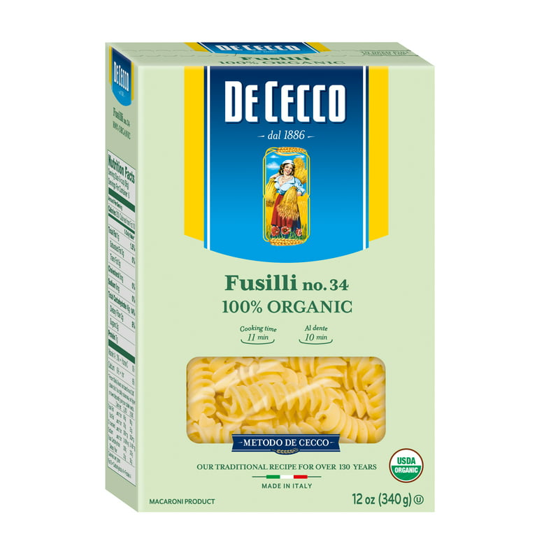 De Cecco 100% Organic Fusilli No.34 Pasta, 12 oz