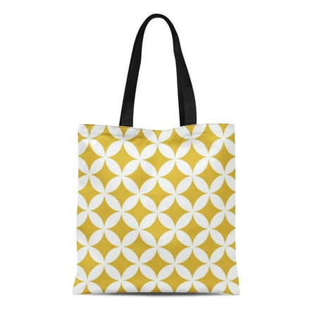 SIDONKU Canvas Tote Bag Yellow Designer Geometric Circles in Mustard and White Best Reusable Handbag Shoulder Grocery Shopping