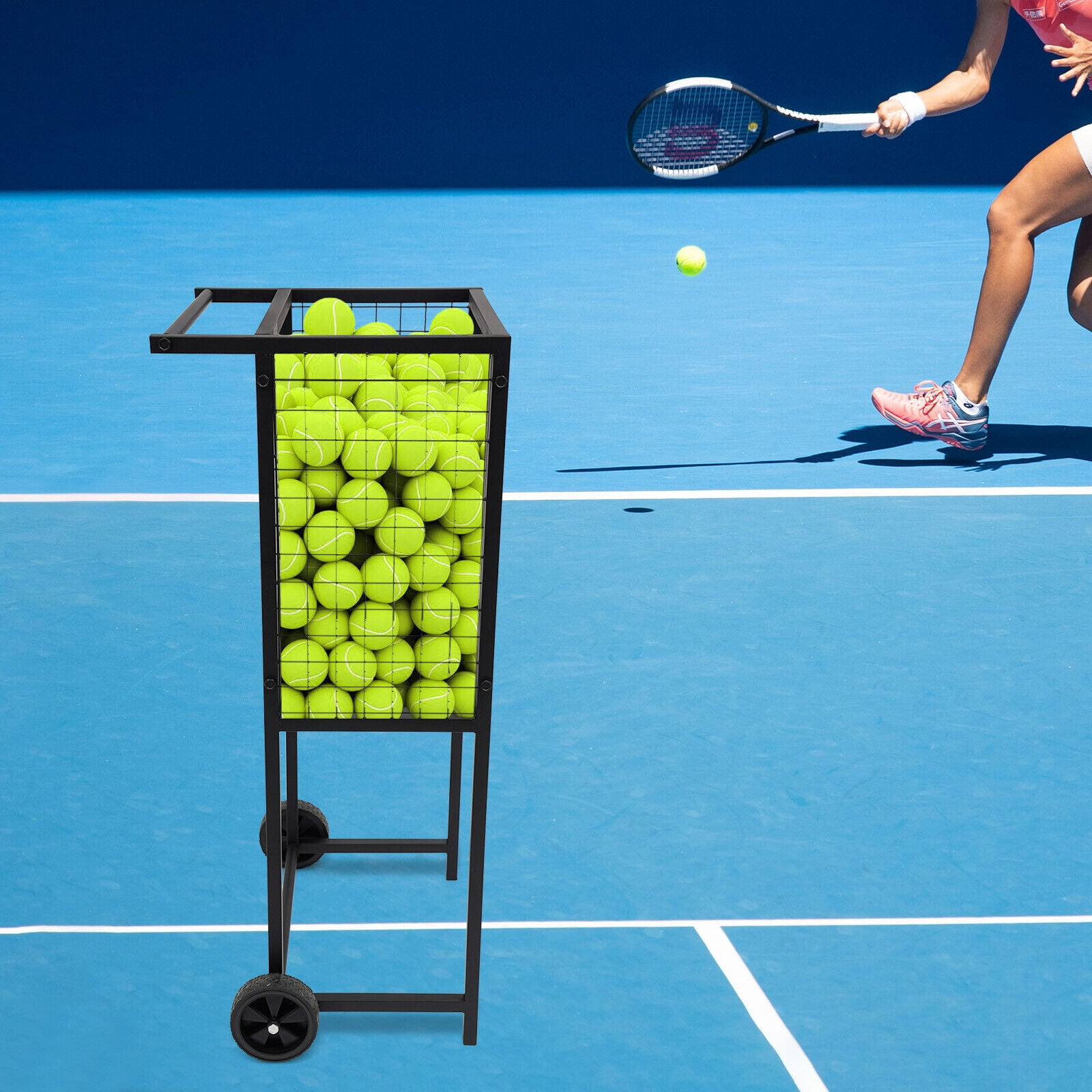 Miumaeov Professional Tennis Ball Cart Rolling Cart Storage Trolley For Pickleball Baseballs Organizer