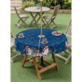 thumbnail image 3 of Outdoor Tablecloth with Umbrella Hole and Zipper, Christmas Blue Round Table Cloth 60 Inch Waterproof Tablecloth, Cute Snowman Xmas Tree Elk Winter Snowflakes Picnic Table Cover for Patio Camping, 3 of 7