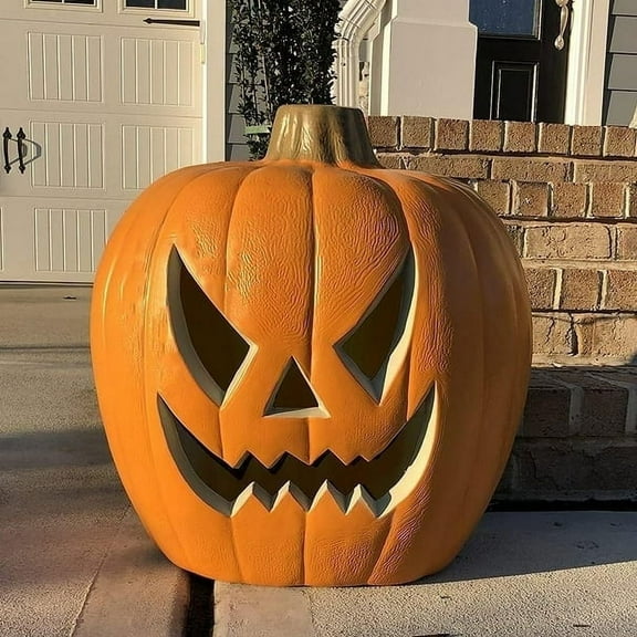 Gamexcel 21" LED Light-Up Jack O Lantern, Pre-lit Halloween Plastic Pumpkin Lights for Indoor/Outdoor Decoration - Angry Face