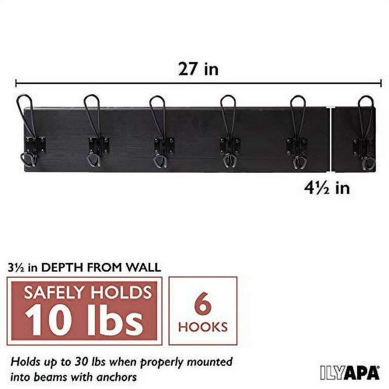 Wall Mounted Coat Rack with Shelf - 27 Inch Rustic Wooden 6 Hook Coat -  ilyapa