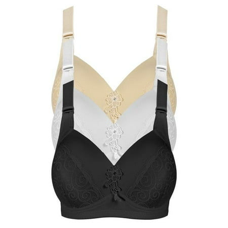 GAI YI No Wire Jacquard Bra Convertible Plunge Bra  Lace Light PaDed Bras Bras for Women pack of 3 A-36D