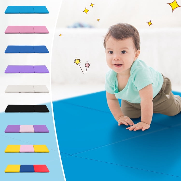Resenkos Gymnastics Mat, Exercise Tumbling Mat,6 x 2 FT Tri-Fold Gym Mat with Handles and Removable Zippered Cover-Blue