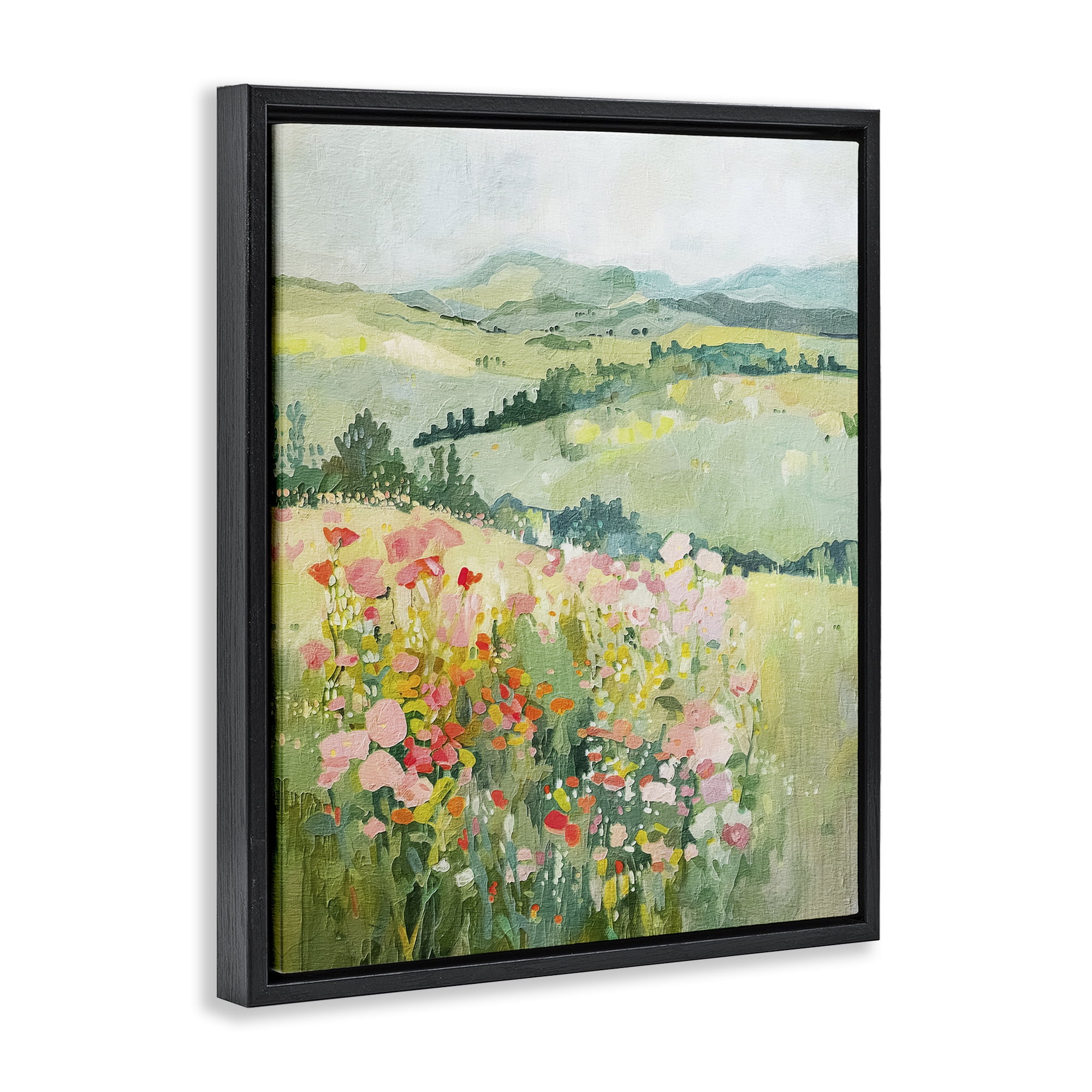 Stupell Industries Soft Flowers Meadow Landscape & Nature Painting Black Floater Framed Canvas Art Print Wall Art, 25 x 31