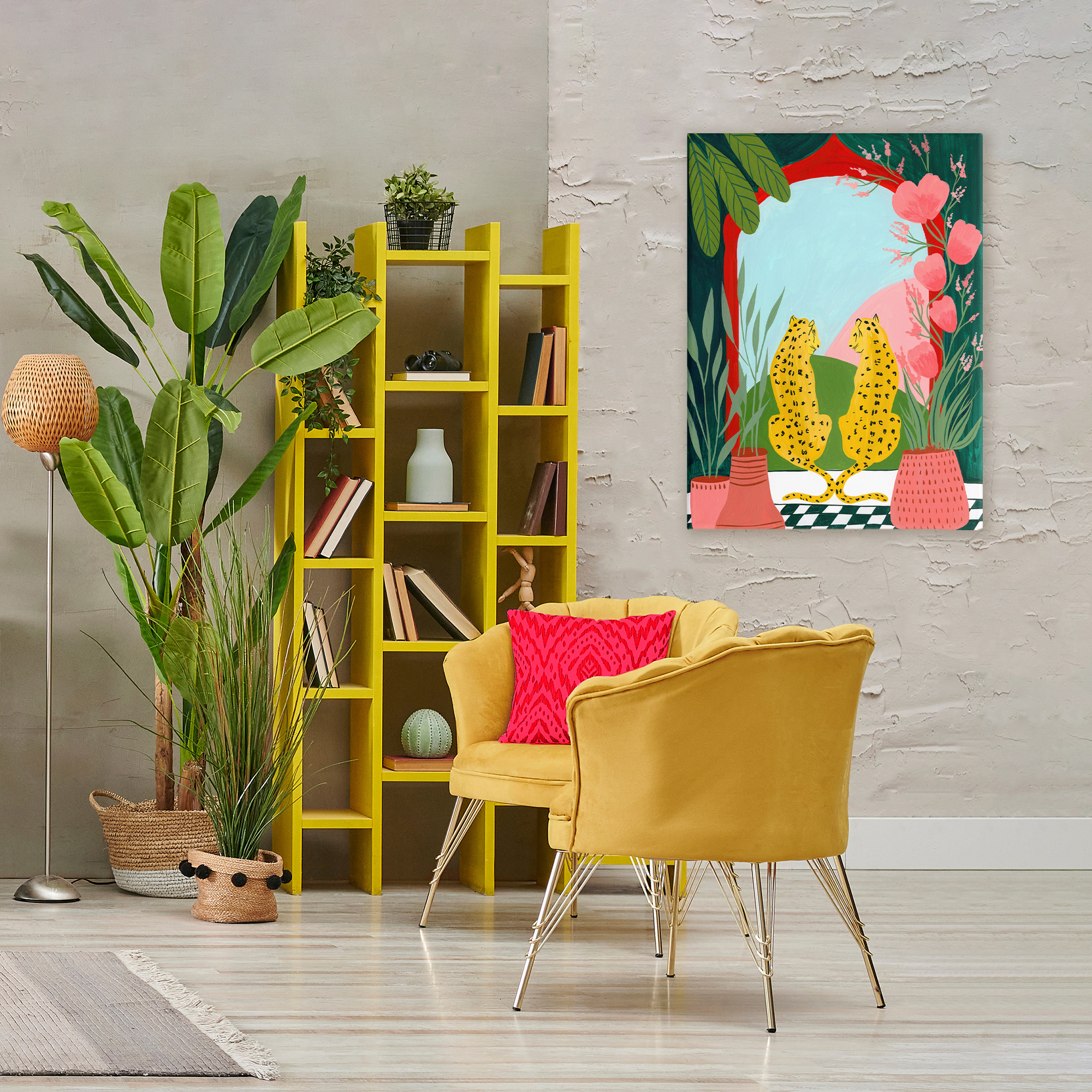 Twin Leopard & Plants Canvas Wall Art, design by Nabeela Rumi