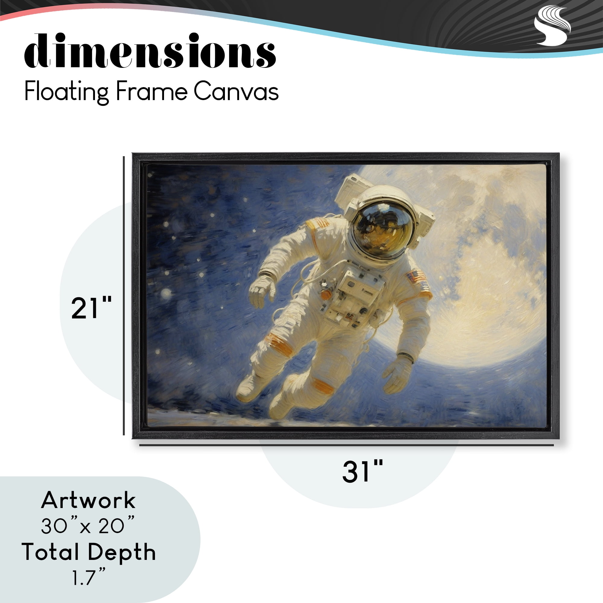 Astronaut in Vast Galaxy Black Framed Floater Canvas Wall Art, design by Angie Hawke