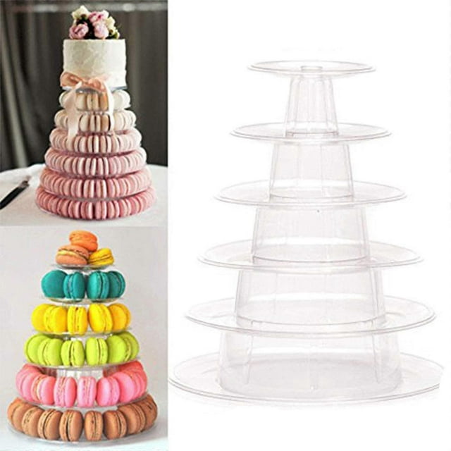Soporte de exhibición de acrílico transparente para cupcakes, torre redonda de macarrones de 6 niveles, soporte para postres y alimentos, bandeja para servir pasteles