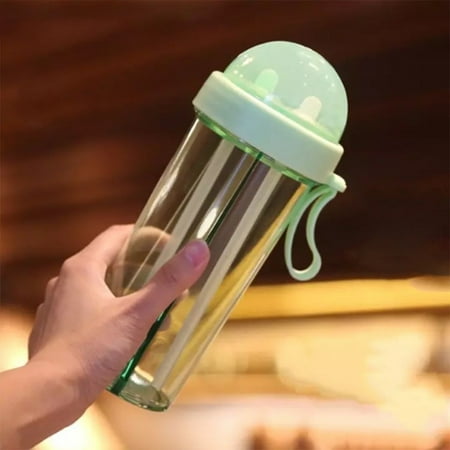 

JINGT 420ml Drinking Bottle Double Side Use Cup Double Straws Couple Bottle Travel