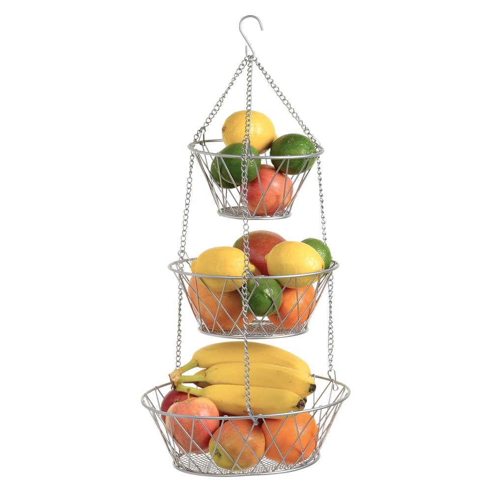 Heavy Duty 3 Tier Hanging Kitchen Silver Fruit Basket