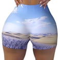 thumbnail image 2 of Daiia Lavender Fields Under Blue Sky Pattern Women's Workout Shorts Biker Shorts - High Waisted Workout Spandex Tummy Control Gym Running Yoga Shorts-Large, 2 of 8