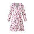 thumbnail image 5 of Pompotops Robes Mini à Volants Imprimé Floral Manches Longues Col en V Décontracté pour Femmes, 5 of 5