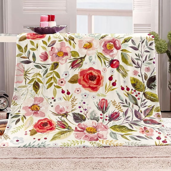 Wildflowers Floral Throw Blanket Botanical Floral Printed Blanket Super Soft Flannel Throw Blankets Lightweight Fluffy Plush Fuzzy Bed Blankets for Bedding Sofa