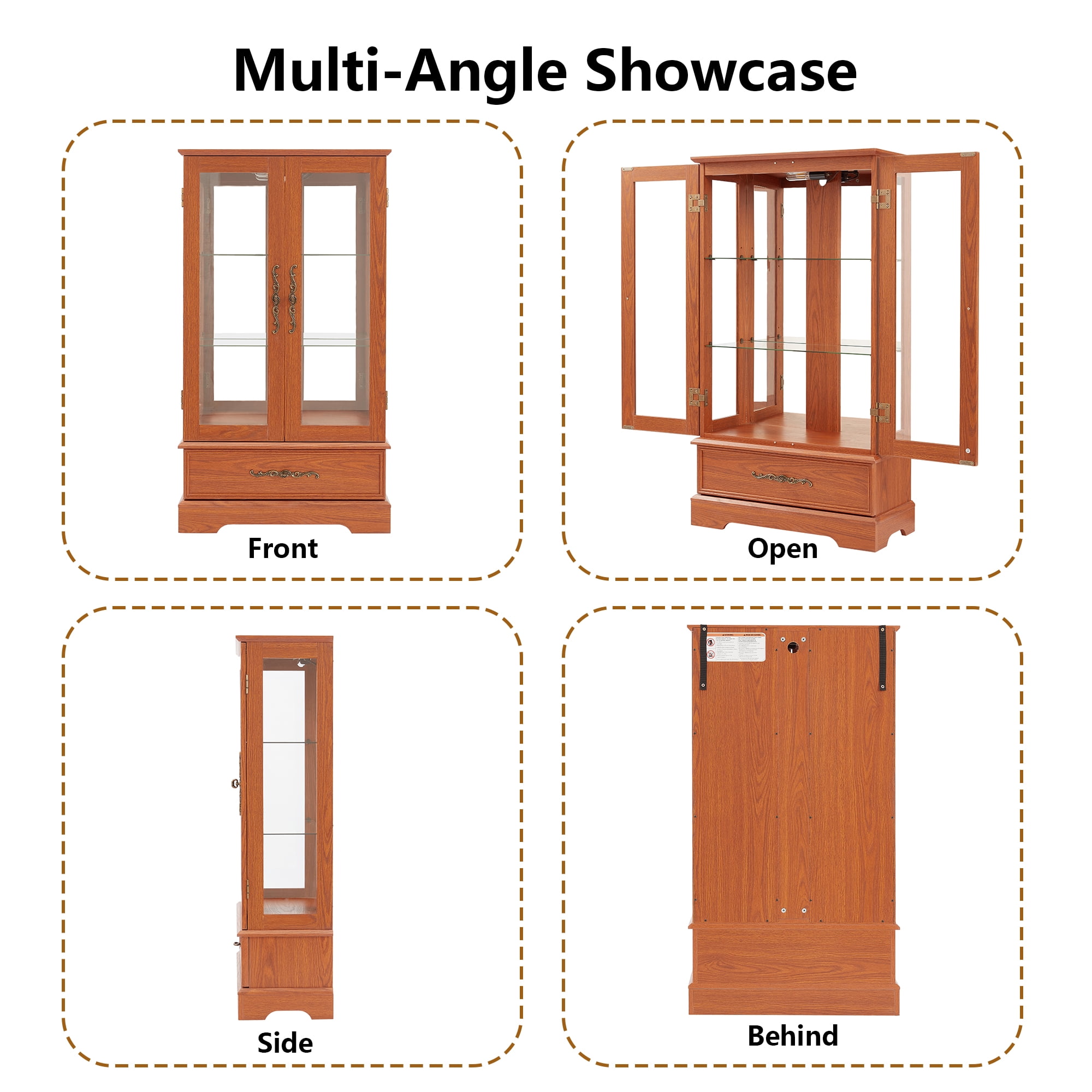 HIUU Glass Display Cabinet with Lights,Small Curio Cabinet with Glass Doors,China Cabinets,Lighted Curio Cabinets,Vitrinas Para Colecciones(Oak)