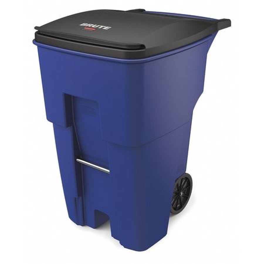 Brute Rollout Trash Can With Lid, Blue, 95 Gallons