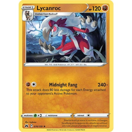 Pokemon Crown Zenith Rare Lycanroc #74
