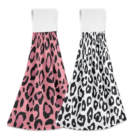 IAUYY Kitchen Hanging Towels Set of 2 100% Polyester Absorbent, Super Soft Hand Towels with Hanging Loops for Bathroom Kitchen Background An Black and White Style