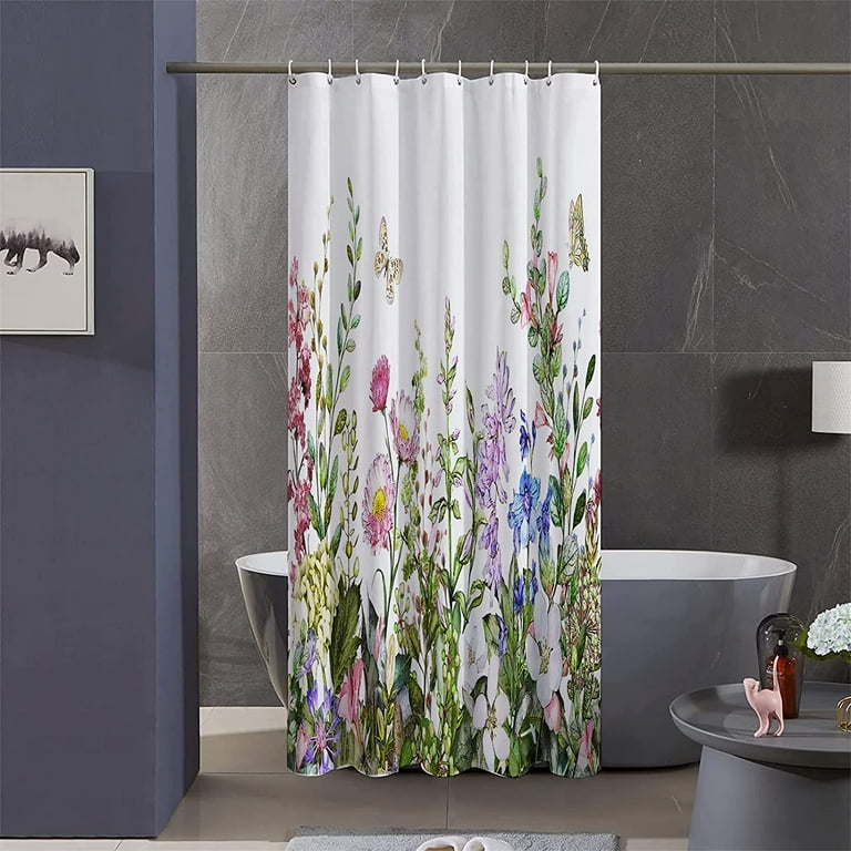 Stall Shower Curtain 36x72 Inch Rv Bathroom Curtains Set With Hooks Spring Fl Plants Bath Waterproof Fabric Com