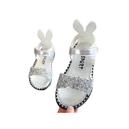 

Gomelly Kids Flat Sandals Ankle Strap Dress Sandal Beach Princess Shoes Comfort Party Wedding Silver 1Y