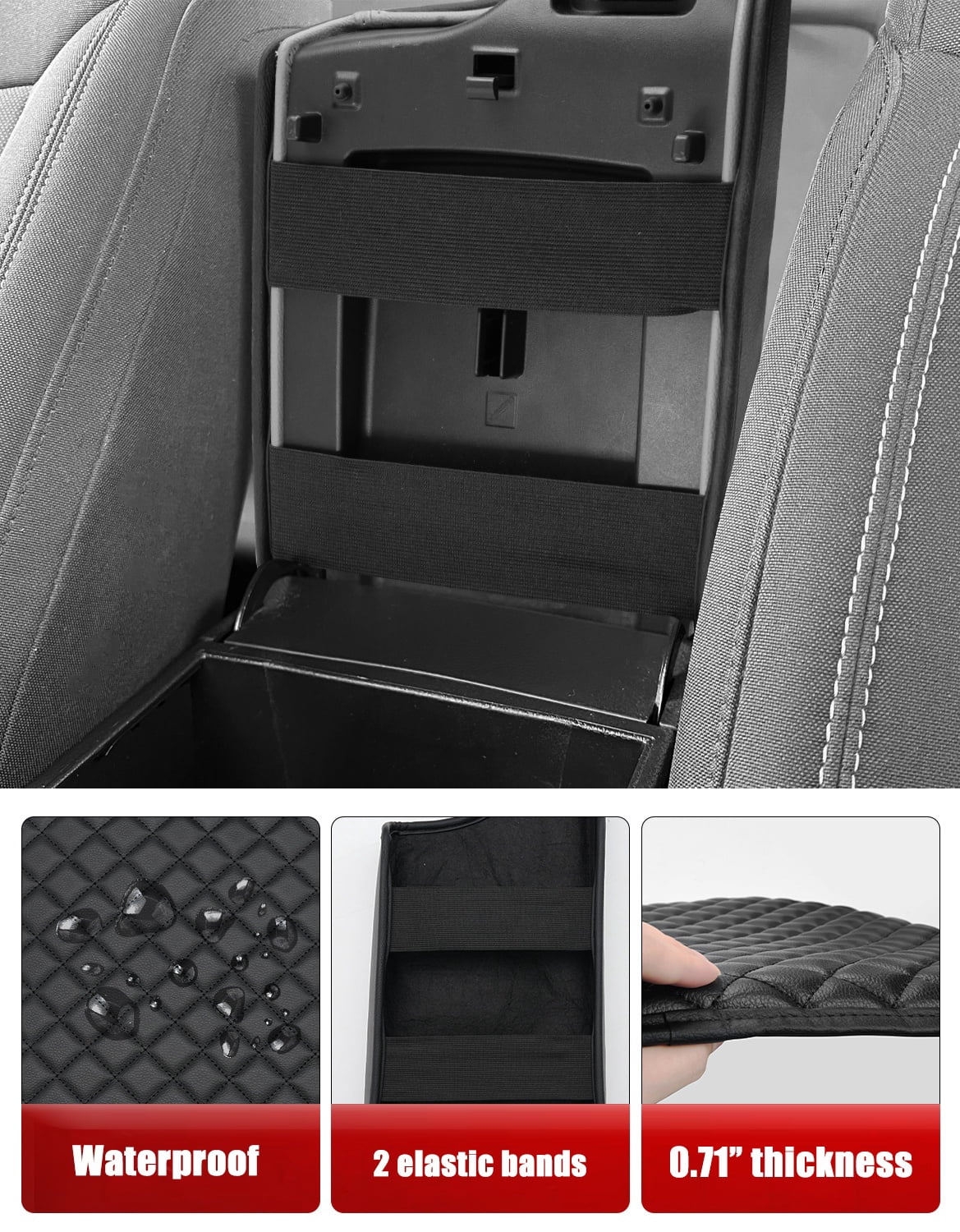 KBH Center Console Cover for 2019-2023 Ford Ranger Accessories, Black Leather Armrest Cover for Vehicle, Anti-Scratch Middle Console Lid Cushion Pad