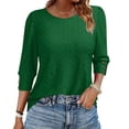 thumbnail image 2 of 3/4 Sleeve Tops for Women Crew Neck Casual Summer Solid Color Blouse Tunic Pullover Tops, 2 of 6