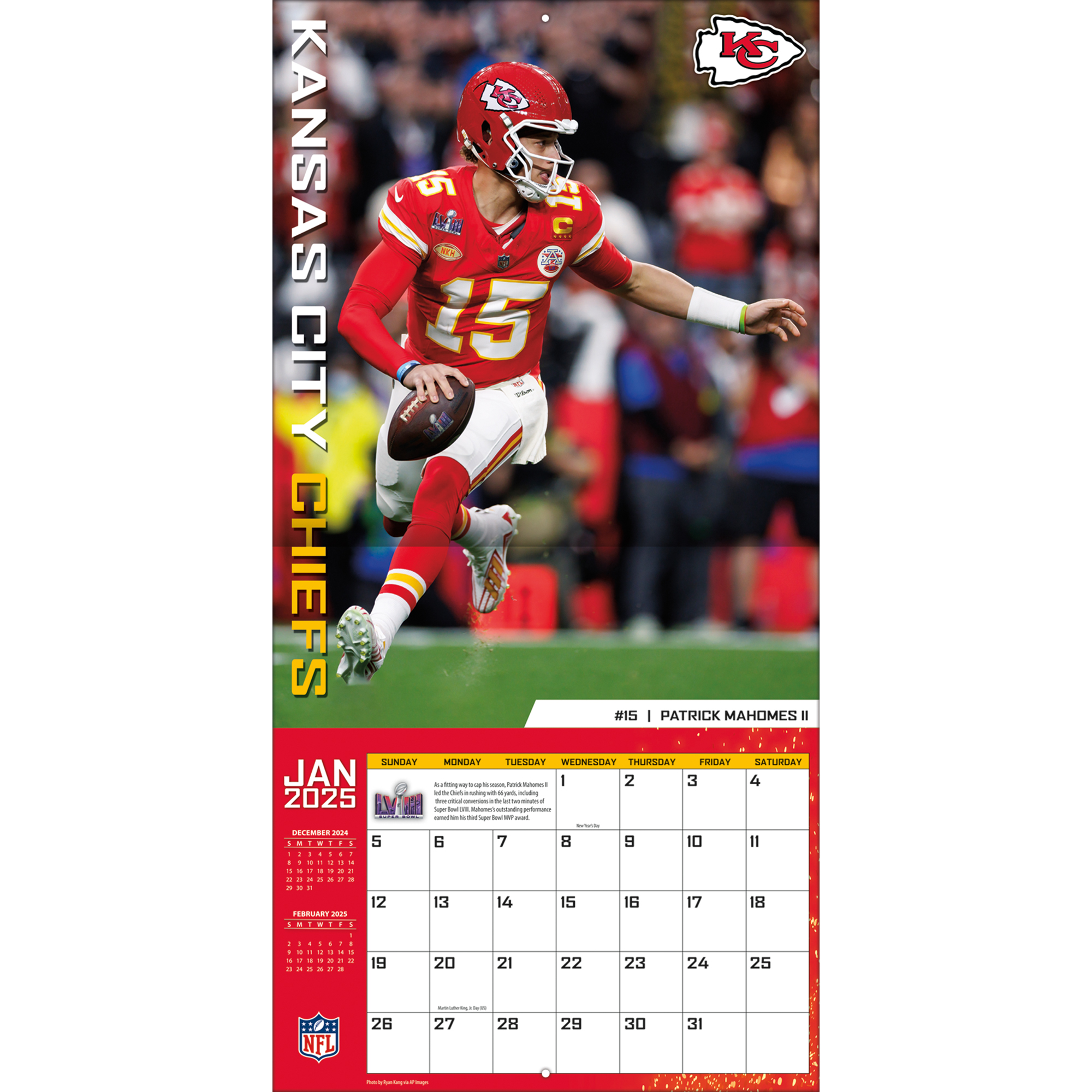 2025 12X12 TEAM WALL CALENDAR, KANSAS CITY CHIEFS