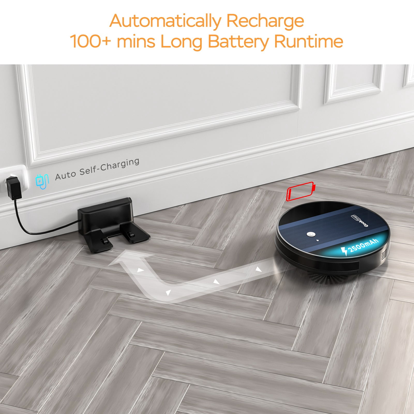 Geek Smart G6 Robot Vacuum Cleaner, Ultra-Thin, 1800Pa Strong Suction, Automatic Self-Charging, Wi-Fi Connect, App Control, Great for Hard Floors to Carpets