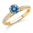 thumbnail image 2 of Gem Stone King 10K Yellow and White Gold Persian Blue Moissanite and White Lab Grown Diamond Engagement Solitaire Ring (0.68 Cttw, Round 5MM, Gemstone, Available in Size 5, 6, 7, 8, 9), 2 of 4