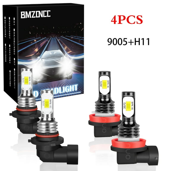 9005 H11 LED Headlight Bulbs Combo, High Low Beam Replacement, 3800LM 6000K Cool White, Wireless Headlight LED Bulbs, Pack of 4
