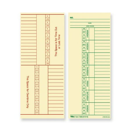 - TOPS Named Days/Overtime Time Card 12603