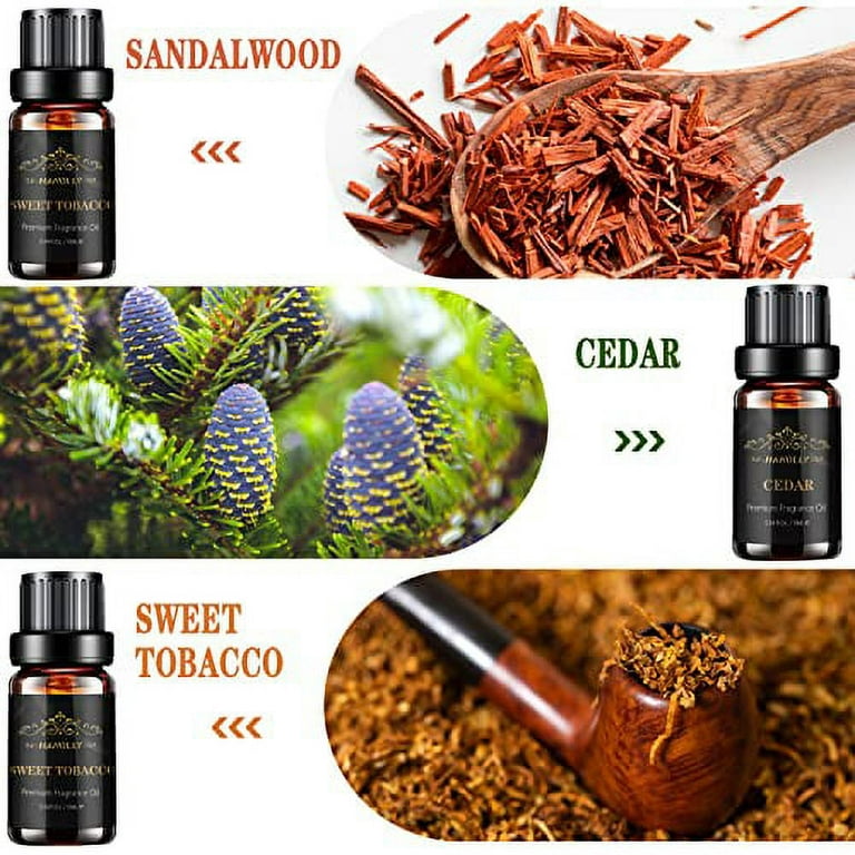 Essential Oils Set, Men Scents Fragrance Oil Aromatherapy Essential Oils  Kit for Diffuser (6x10ML) - Sandalwood, Cedar, Leather, Sweet Tobacco, Rum