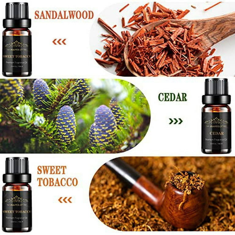 Essential Oils Set, Men Scents Fragrance Oil Aromatherapy Essential Oils  Kit for Diffuser (6x10ML) - Sandalwood, Cedar, Leather, Sweet Tobacco, Rum,  Cologne Aromatherapy Oils for Men 