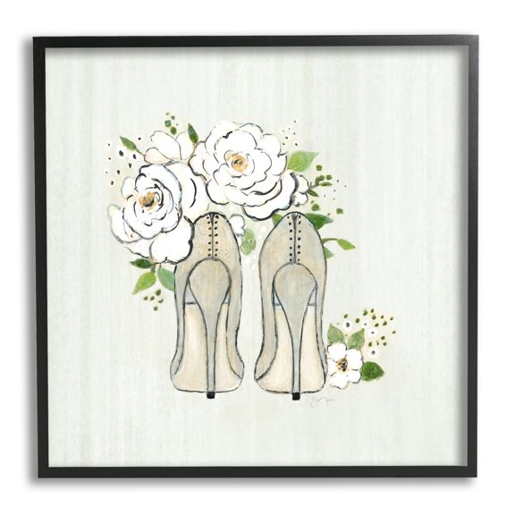 Stupell Industries Chic Fashion Heels White Rose Flowers Motif Graphic Art Black Framed Art Print Wall Art, Design by Tava Studios