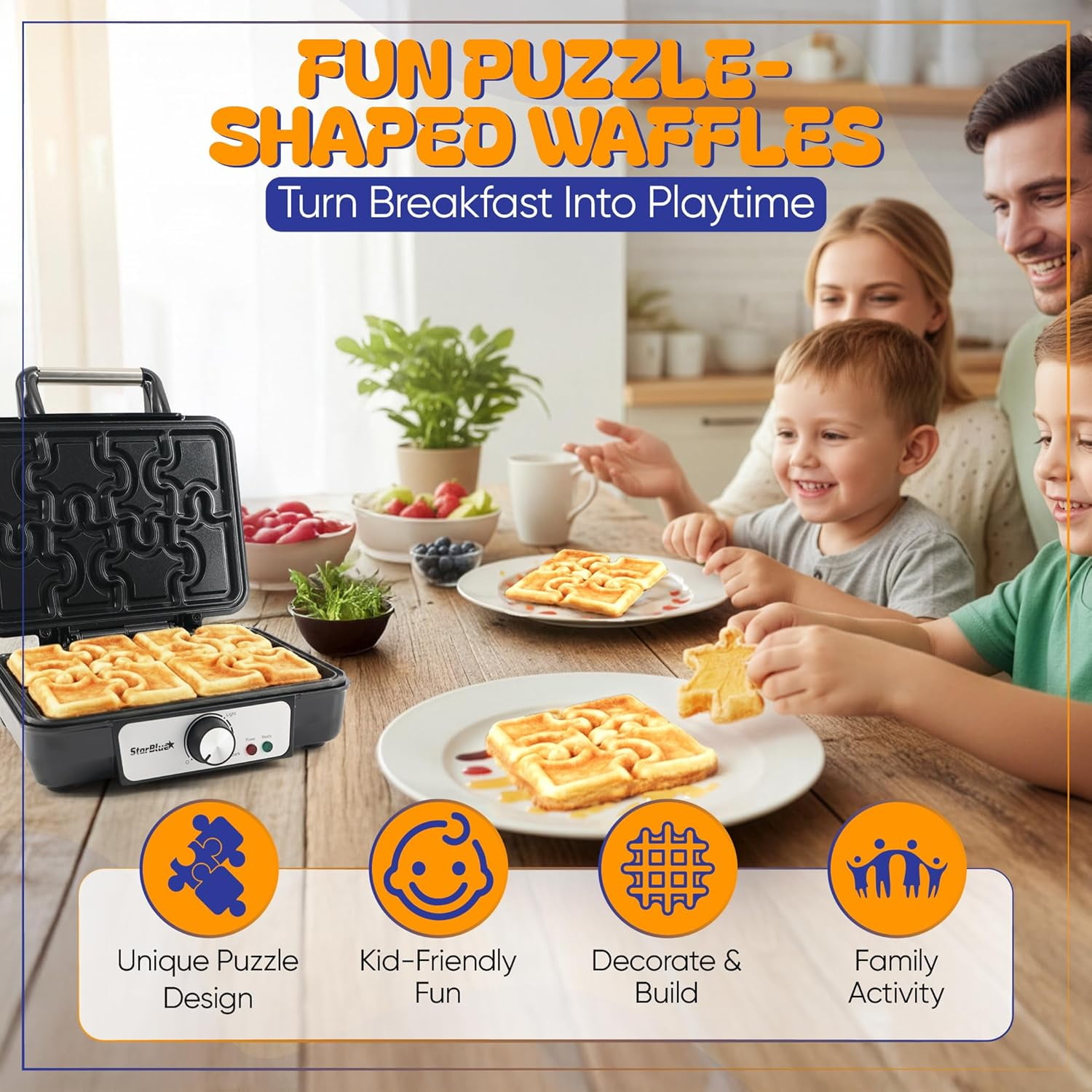 Puzzle Waffle Maker by StarBlue – Fun Playful Puzzle-Shaped Waffles