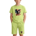 thumbnail image 3 of ZVAVZ Boy Girl 2 Piece Summer Outfits American Flag Eagle Graphic Tee Shirt and Shorts Kids Clothing Set 4th of July 250th Anniversary Outfit Sets Green 4 Years, 3 of 10