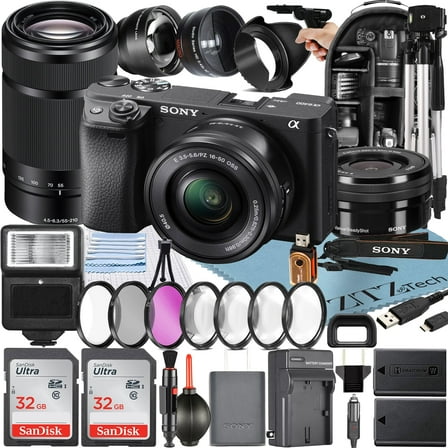 Sony Alpha a6400 Mirrorless Digital Camera with E PZ 16-50mm   E 55-210mm OSS Lens   2 Pack SanDisk 32GB Card   Backpack   ZeeTech Accessory Bundle