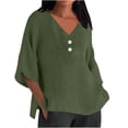 thumbnail image 2 of yunLCZ Women Shirts Summer Women's 7 Quarter Sleeve V Neck Solid Color Loose Top T Shirt Casual Shirt, 2 of 5