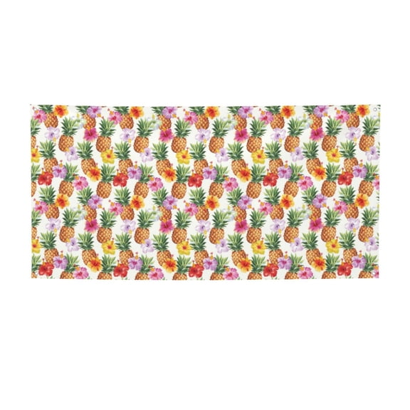 Picia Hawaiian Pineapples And Hibiscus Flowers Pattern Party Banner, Festive Decoration, Holiday Banner, Celebration Decor, Event Banner, Reusable Party Banner-Small