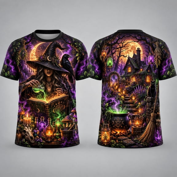 MERIVANE Witch Apothecary Unisex T-shirt 3D, Midnight Magic Personalized Graphic Tee