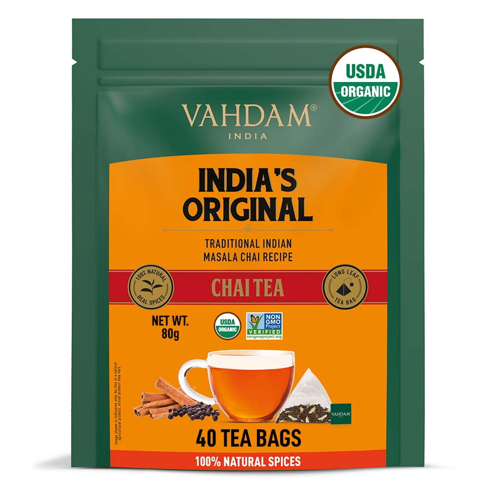 VAHDAM, Masala Chai Tea Bags - 40 Pyramid Tea Bags, 100% Natural Aromatic Indian Spices
