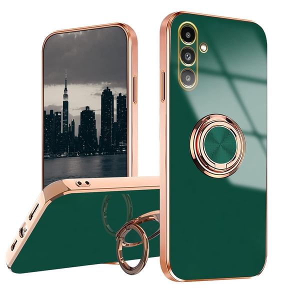 for Samsung Galaxy S26 , Rotating Ring Kickstand Magnetic Cover Compatible with Car Mount Electroplate Luxury Phone Case for Galaxy S26 Plus, Darkgreen
