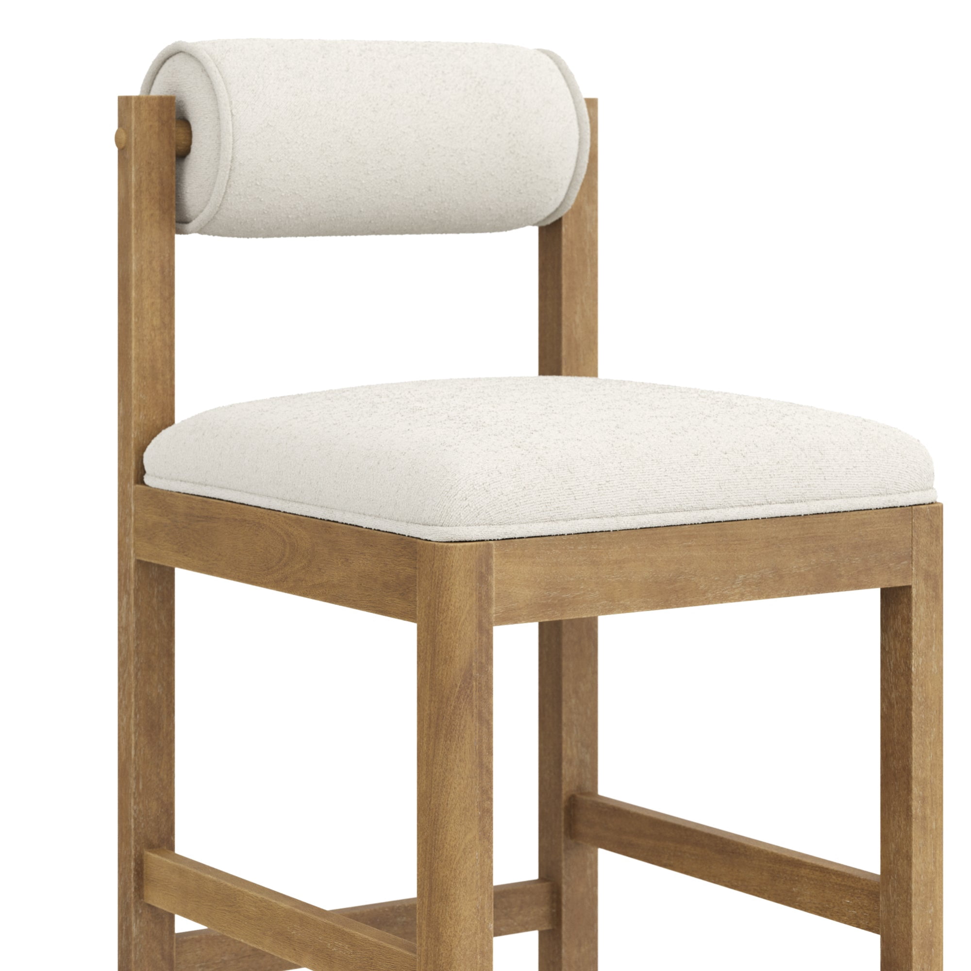 Nathan James Kimberly Modern Counter Stool with Solid Wood Legs, Boucle Upholstered Counter Height Stool with Bolster Back, Cream Boucle/Light Brown