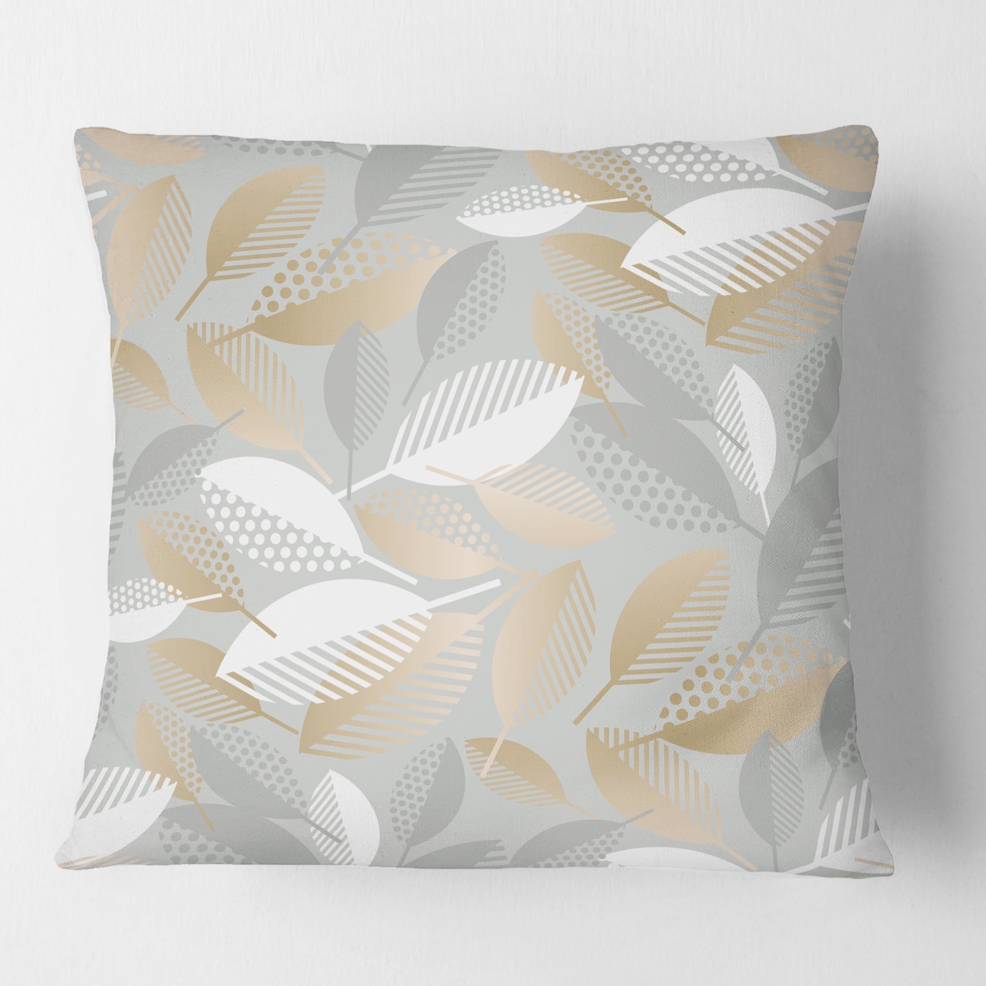 Designart Luxury geometric fall leaves pattern' Mid-Century Modern Throw Pillow - 18x18