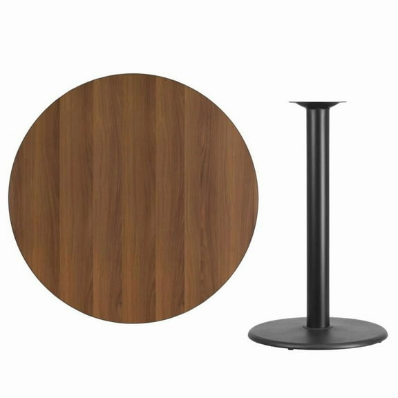 42" Round Walnut Laminate Table Top With Bar Height Round Base - Bar Height Restaurant Table