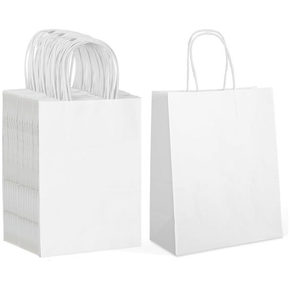 Topboutique White Paper Bags,30 Pcs Gift Bags with Handles Bulk, Birthday Party Favors Bags, Kraft Paper Bags for Take-Out, Grocery Shopping & Retail, Reusable & Durable 5.9 x 3.1 x 8.3 inches